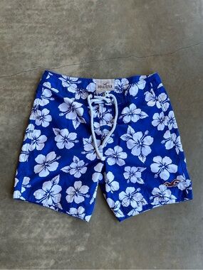 Hollister Blue and White Floral Men’s Swim Trunks